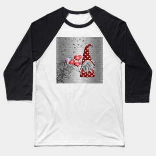 Gnome Lover Holding Heart Balloons, Cute Butterflies and Gnomes Valentines Day Baseball T-Shirt